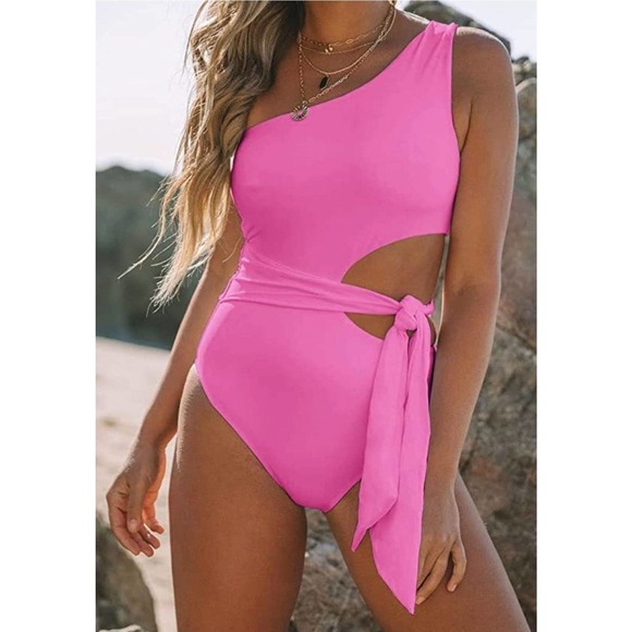 Other - One Piece Swimsuit large pink, one shoulder, ties